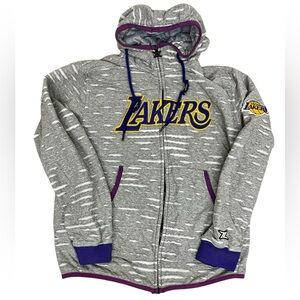 NBA Lakers Zipway Hoodie Mens Large Gray Cotton Distressed Torn Sportswear